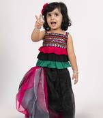 Twisha strappy frilled embroidered top with ghagra set - black & pink