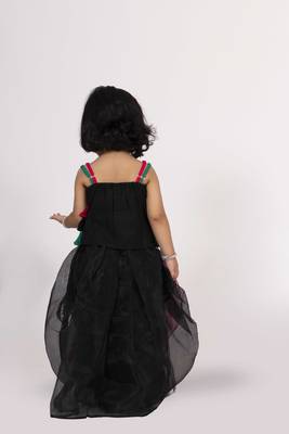 Twisha strappy frilled embroidered top with ghagra set - black & pink 5