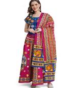 Cotton Long Flair Aari Embroidery Kutch Work (Lehenga Choli) Chaniya Choli Set with Dupatta Pink - Free Size