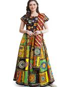 Cotton Long Flair Aari Embroidery Kutch Work (Lehenga Choli) Chaniya Choli Set with Dupatta Black - Free Size