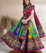 Cotton Long Flair Aari Embroidery Kutch Work (Lehenga Choli) Chaniya Choli Set with Dupatta Pink - Free Size