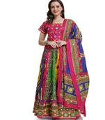 Cotton Long Flair Aari Embroidery Kutch Work (Lehenga Choli) Chaniya Choli Set with Dupatta Pink - Free Size
