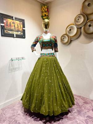 Mehendi Green Colour Wedding Wear Faux Georgette Fully Stitched Lehenga With Kotii ( Jecket ) 6