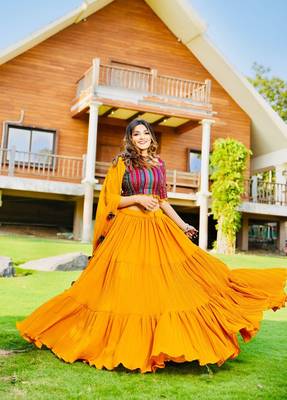 Yellow Colour Wedding Special Faux Georgette Fully Stitched Lehenga Choli 1
