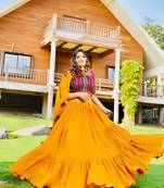 Yellow Colour Wedding Special Faux Georgette Fully Stitched Lehenga Choli