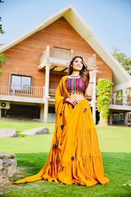 Yellow Colour Wedding Special Faux Georgette Fully Stitched Lehenga Choli 3