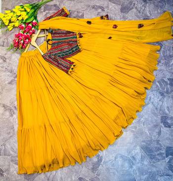 Yellow Colour Wedding Special Faux Georgette Fully Stitched Lehenga Choli 6