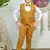 Boys cotton full sleeves solid 3 piece party suit set with bow - mustard
