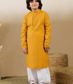 Unleash your style with mustard chikankari cotton kurta set for boys by sanwara