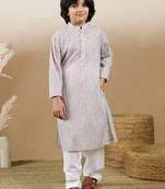 Chic & classic boys printed beige cotton kurta set by sanwara