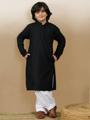 Dapper & dazzling boys solid black chikankari party wear cotton kurta set by sanwara 3