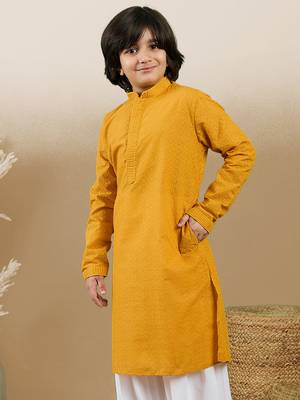 Unleash your style with boys mustard chikankari cotton kurta by sanwara 1