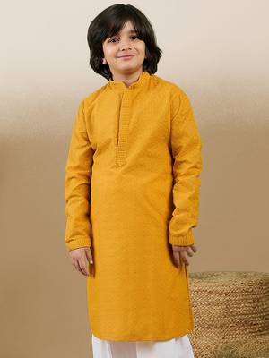 Unleash your style with boys mustard chikankari cotton kurta by sanwara 2