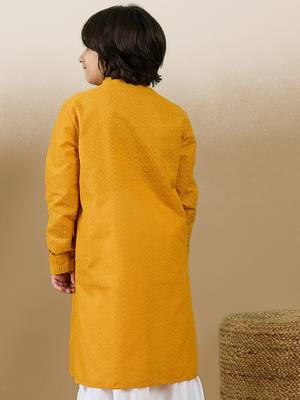 Unleash your style with boys mustard chikankari cotton kurta by sanwara 4