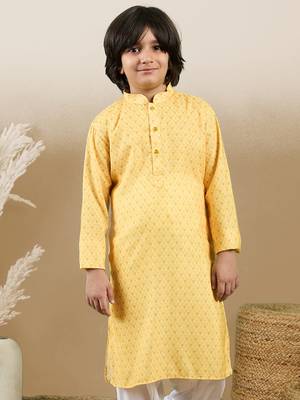 Chic & classic boys printed light yellow cotton kurta by sanwara 1