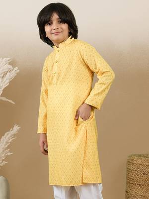 Chic & classic boys printed light yellow cotton kurta by sanwara 2