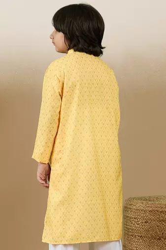 Chic & classic boys printed light yellow cotton kurta by sanwara