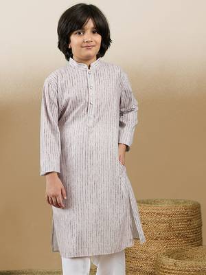 Chic & classic boys printed beige cotton kurta by sanwara 1