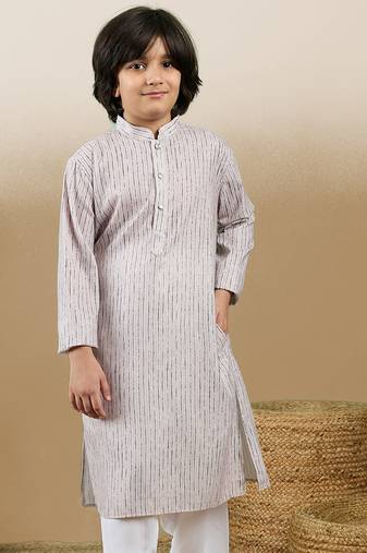 Chic & classic boys printed beige cotton kurta by sanwara
