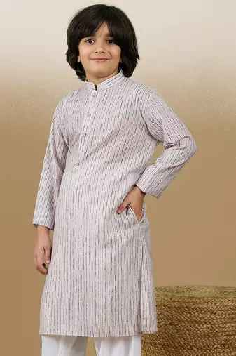 Chic & classic boys printed beige cotton kurta by sanwara