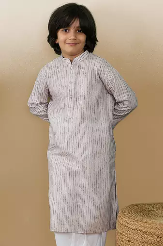 Chic & classic boys printed beige cotton kurta by sanwara