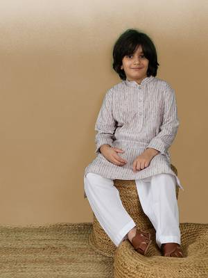 Chic & classic boys printed beige cotton kurta by sanwara 5