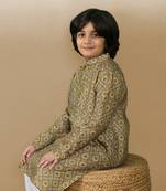 Chic & classic boys printed mustard cotton kurta by sanwara