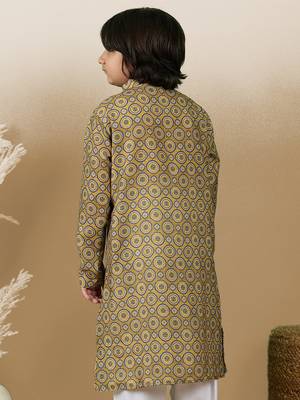 Chic & classic boys printed mustard cotton kurta by sanwara 4