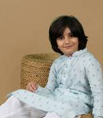 Unleash your style with boys sky blue printed cotton kurta by sanwara