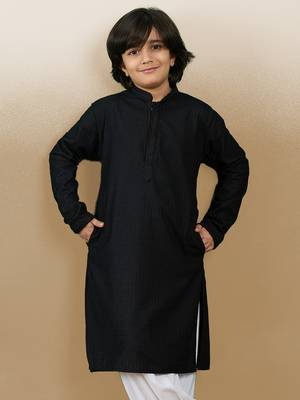 Dapper & dazzling boys solid black chikankari party wear cotton kurta by sanwara 1