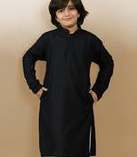 Dapper & dazzling boys solid black chikankari party wear cotton kurta by sanwara