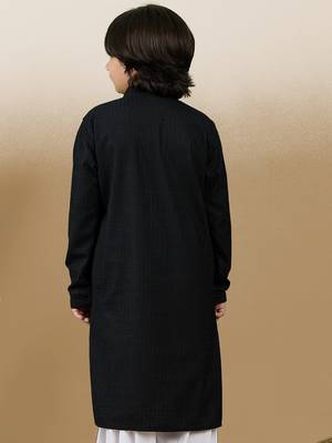 Dapper & dazzling boys solid black chikankari party wear cotton kurta by sanwara 4