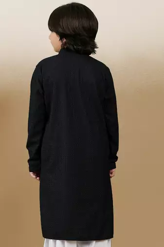 Dapper & dazzling boys solid black chikankari party wear cotton kurta by sanwara