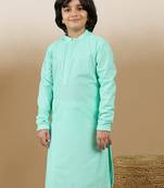Dapper & dazzling boys solid sea green chikankari party wear cotton kurta by sanwara
