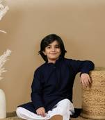 Dapper & dazzling boys solid deep blue chikankari party wear cotton kurta by sanwara