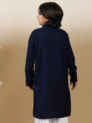 Dapper & dazzling boys solid deep blue chikankari party wear cotton kurta by sanwara 4