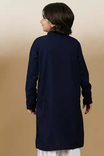 Dapper & dazzling boys solid deep blue chikankari party wear cotton kurta by sanwara