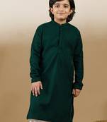 Dapper & dazzling boys solid deep green chikankari party wear cotton kurta by sanwara