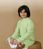 Dapper & dazzling boys solid light green chikankari party wear cotton kurta by sanwara