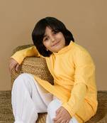 Dapper & dazzling boys solid light yellow chikankari party wear cotton kurta by sanwara