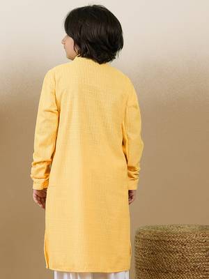 Dapper & dazzling boys solid light yellow chikankari party wear cotton kurta by sanwara 4