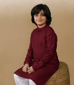 Dapper & dazzling boys solid maroon chikankari party wear cotton kurta by sanwara
