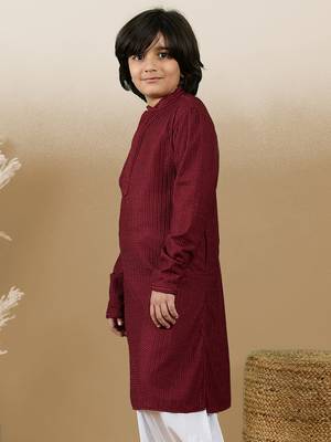 Dapper & dazzling boys solid maroon chikankari party wear cotton kurta by sanwara 3