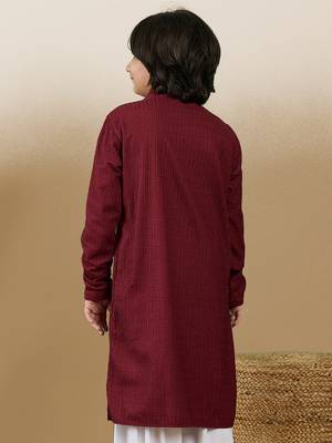 Dapper & dazzling boys solid maroon chikankari party wear cotton kurta by sanwara 4