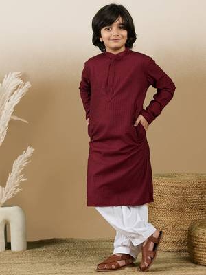 Dapper & dazzling boys solid maroon chikankari party wear cotton kurta by sanwara 5