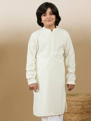 Dapper & dazzling boys solid off white chikankari party wear cotton kurta by sanwara 1