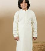 Dapper & dazzling boys solid off white chikankari party wear cotton kurta by sanwara