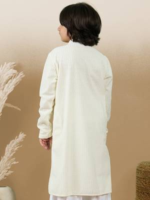 Dapper & dazzling boys solid off white chikankari party wear cotton kurta by sanwara 3