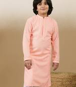 Dapper & dazzling boys solid pink chikankari party wear cotton kurta by sanwara