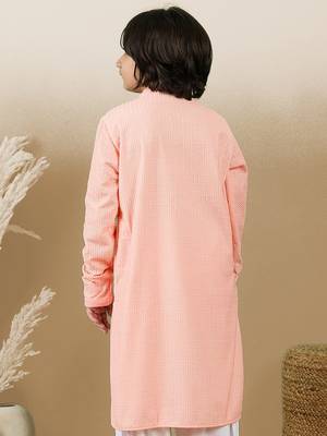 Dapper & dazzling boys solid pink chikankari party wear cotton kurta by sanwara 3